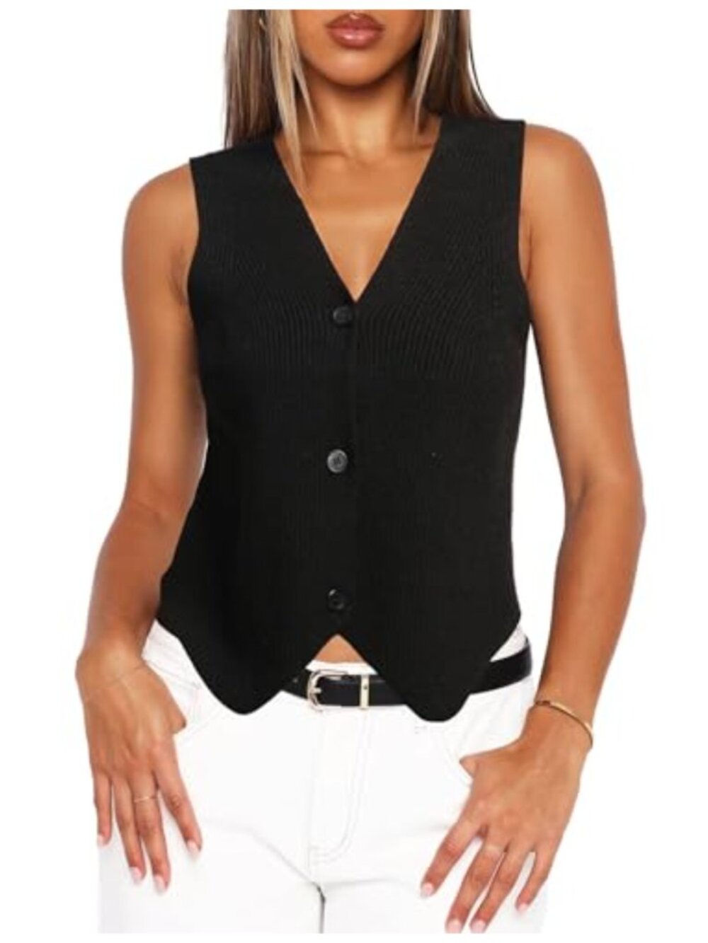 Sweater Vest for Women Button Up Sleeveless Cropped Knit Top Office Fall